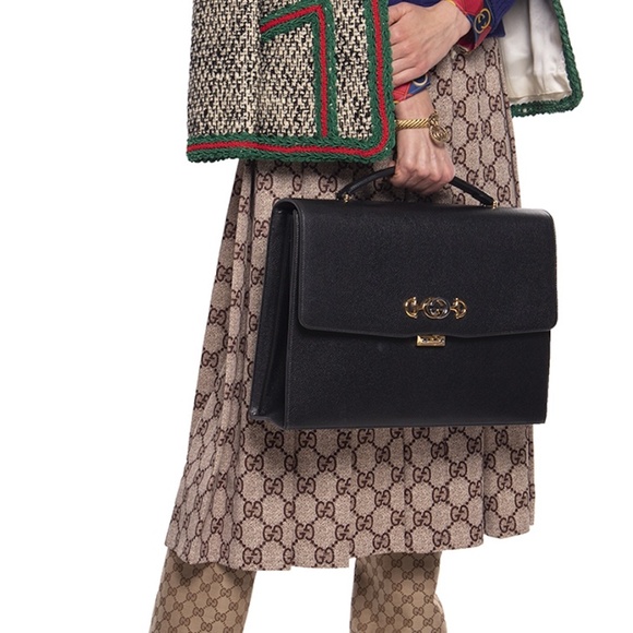 GUCCI ZUMI BRIEFCASE BLACK PEBBLE LEATHER - Picture 1 of 5